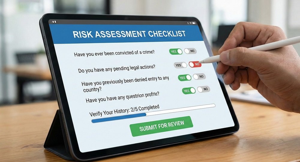 Interactive Element Concept - Risk Assessment Checklist prompting users to verify their history