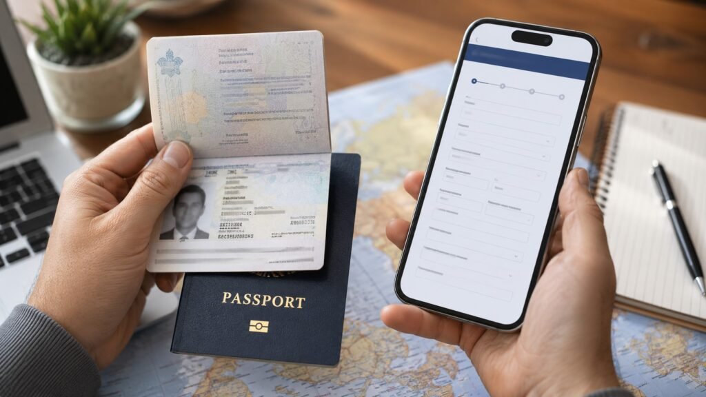 Travel paperwork and smartphone checkup