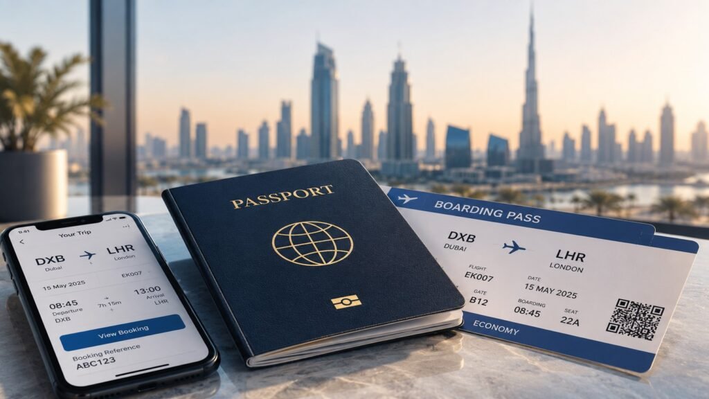 Travel plans at sunset in Dubai