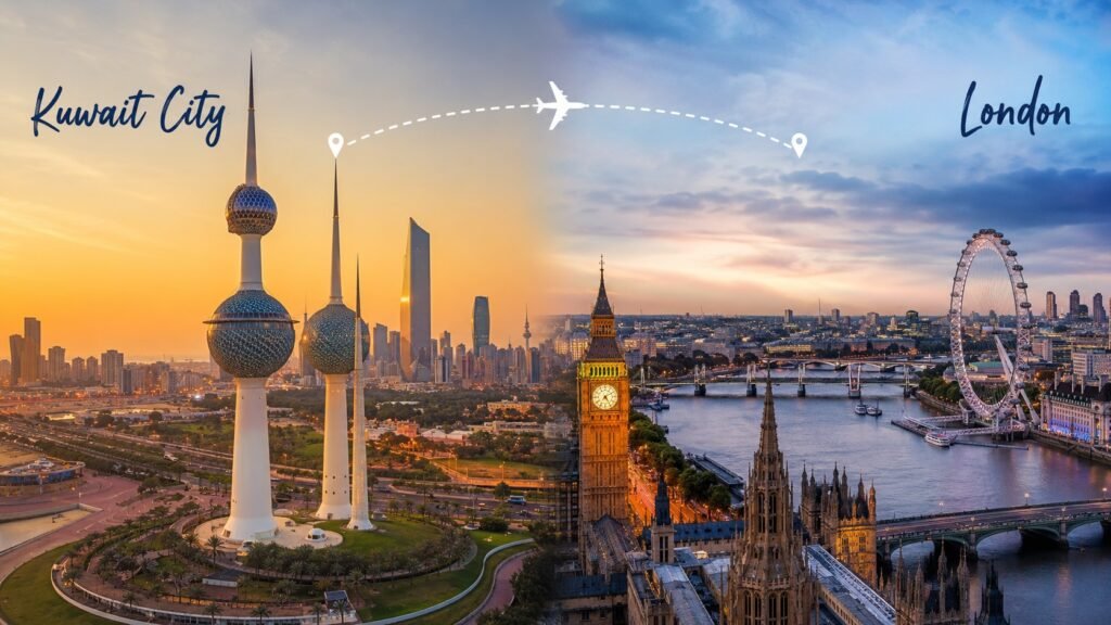 Kuwait City to London Travel Panorama